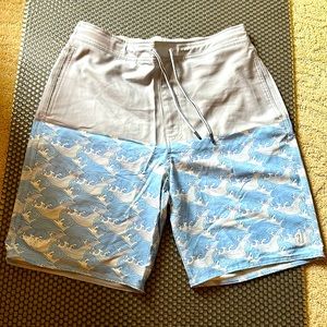 Johnnie-O like new surf shorts.  Gray with blue wave pattern.
